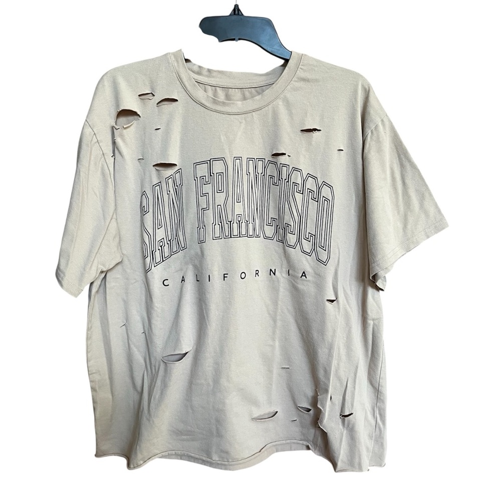 San Francisco California Distressed Graphic Beige T-Shirt size XL